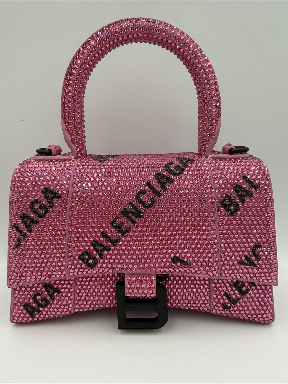 Balenciaga Pink Crystal-Embellished Hourglass Mini Bag